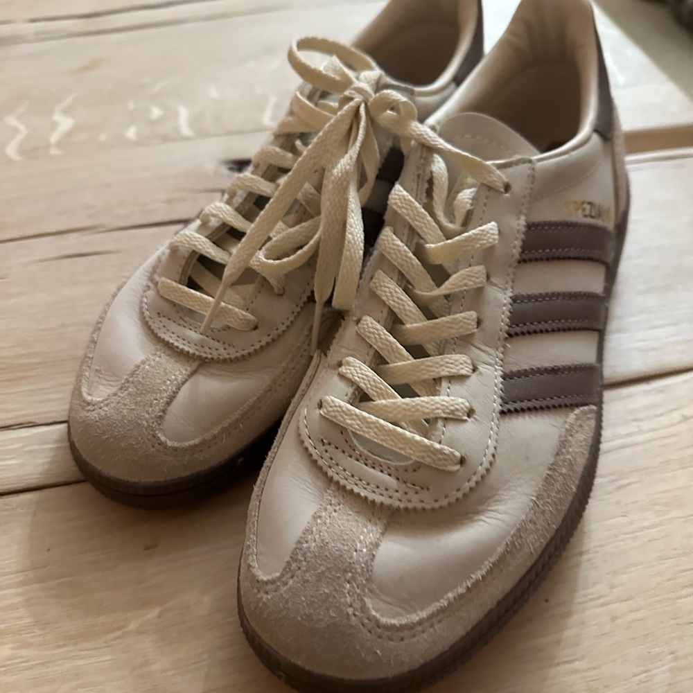 Adidas Cream and Tan Classic Sneakers